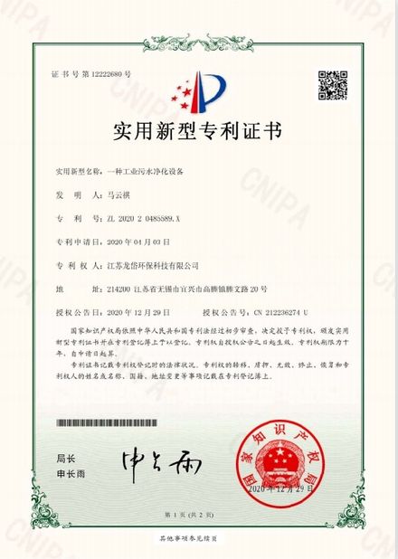 중국 Jiangsu Longdai Environmental Protection Co., Ltd. 인증